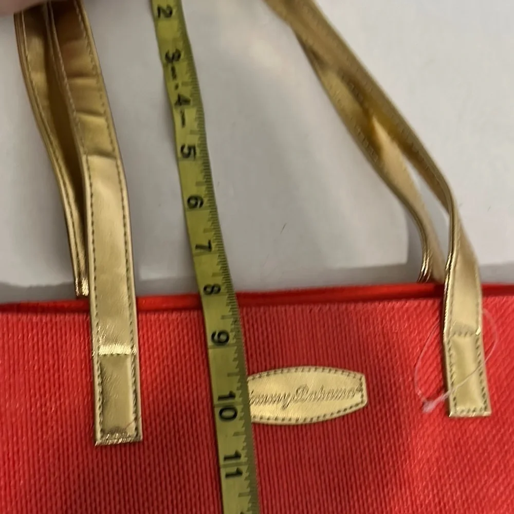 Tommy Bahama Shoulder Bag To Go Tote Gold Strap Inside Pocket & Lined- Orange